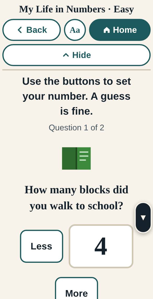 A screen from My Life in Numbers
