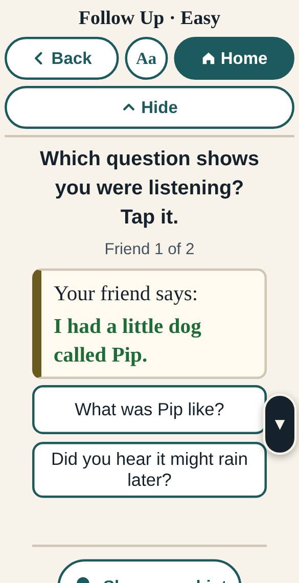 A screen from Follow Up