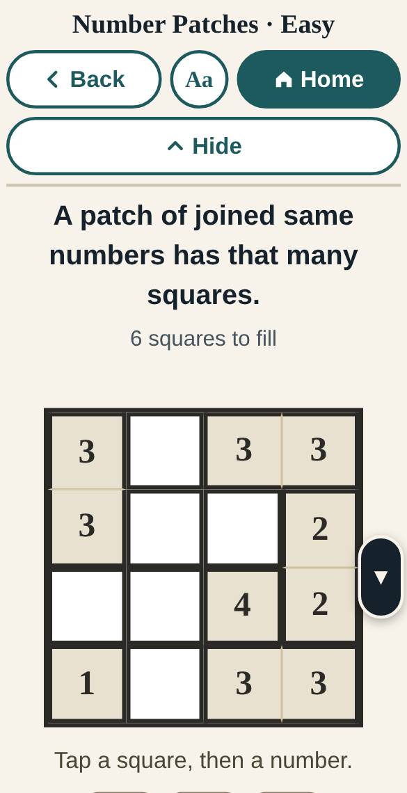 A screen from Number Patches