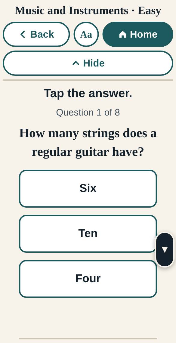A screen from Music and Instruments