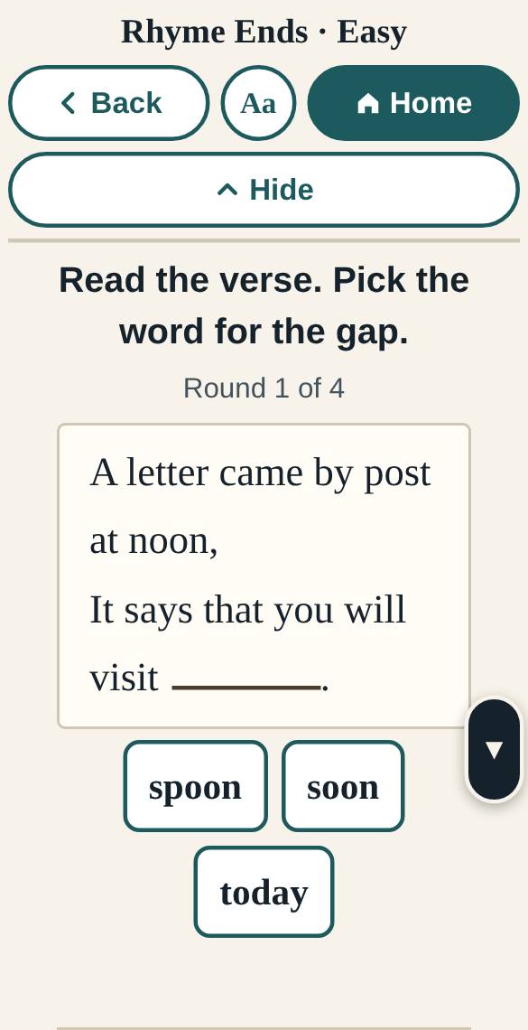A screen from Rhyme Ends